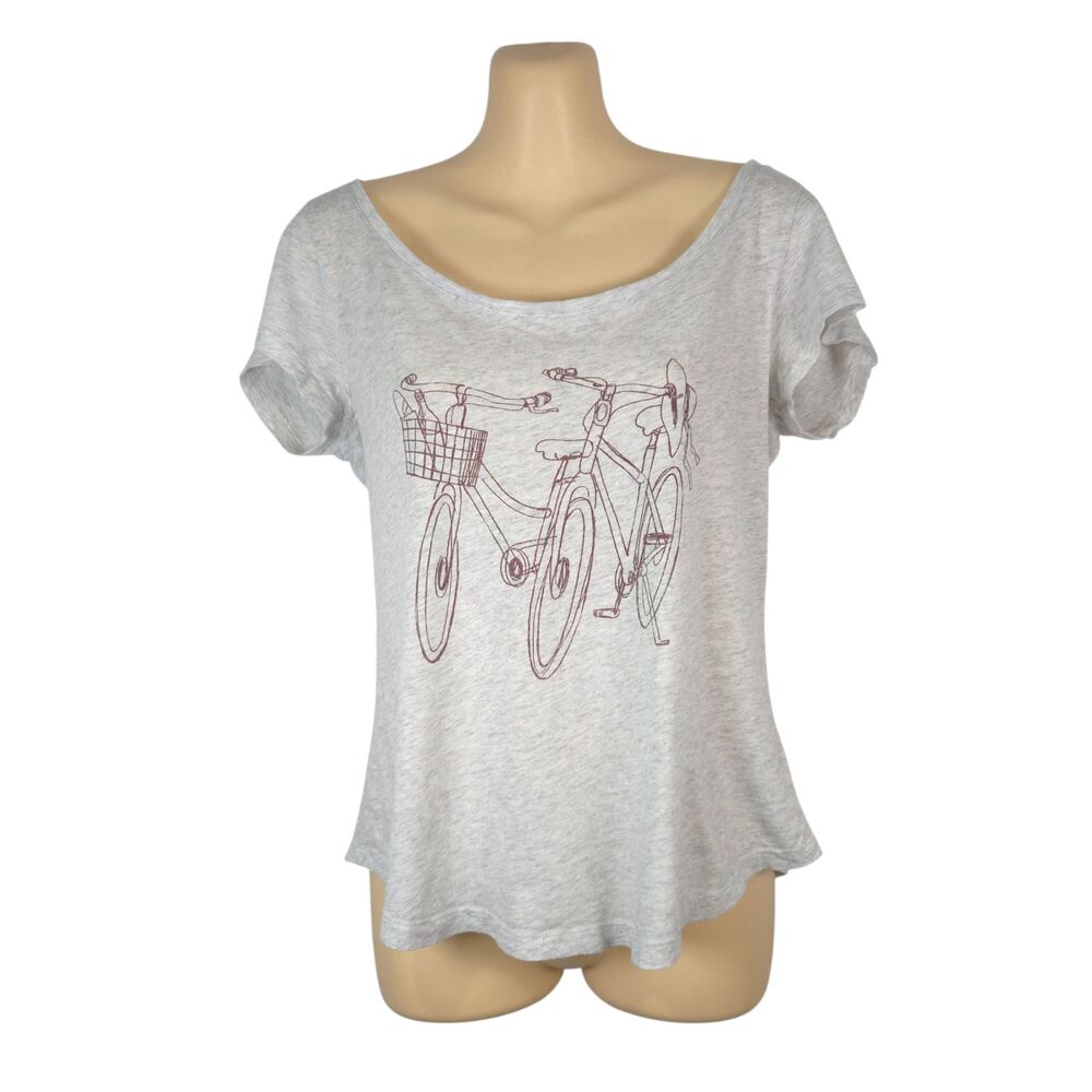 Banana Republic Gray Bicycle Graphic Scoop Neck Short Sleeve T-Shirt Size S